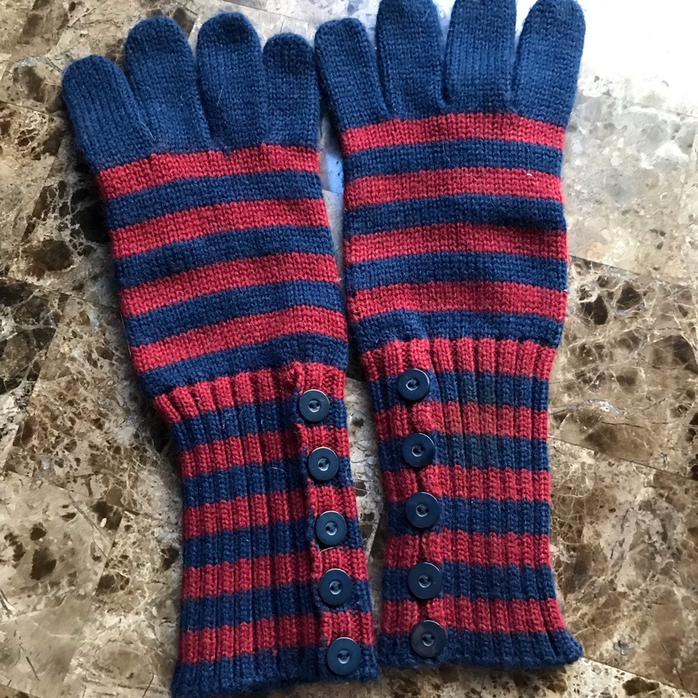 Gloves Red and Blue Stripe with Buttons